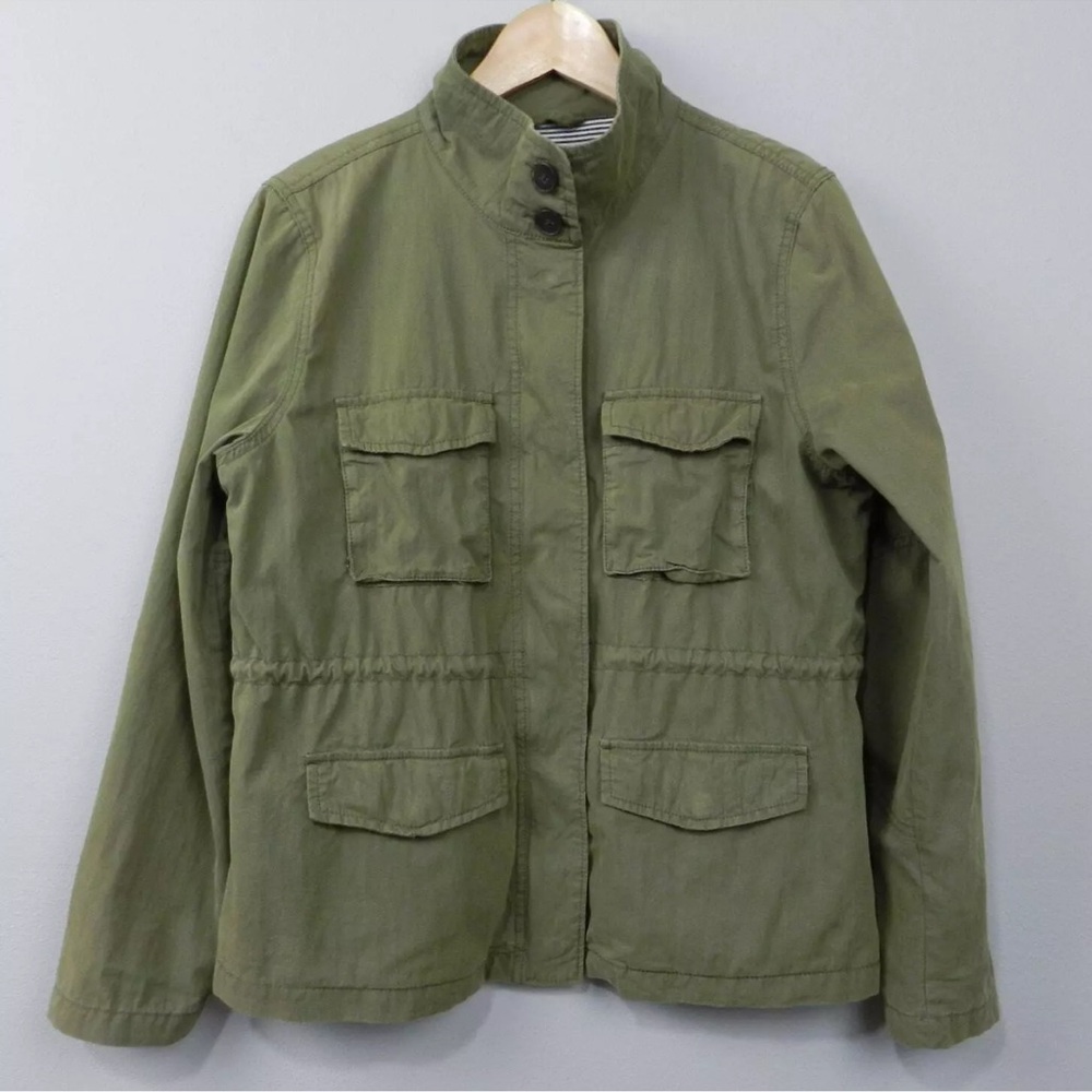 Green Utility Jacket with Stand-Up Collar and Relaxed Fit